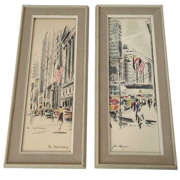 JOHN HAYMSON N.Y. STOCK EXCHANGE NEW YORK VINTAGE 50S MID CENTURY LITHOGRAPH - Picture 1 of 16